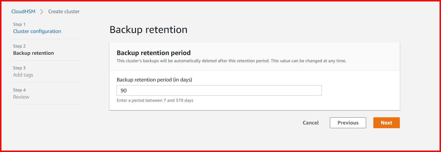 Picture showing setting up the backup retention period